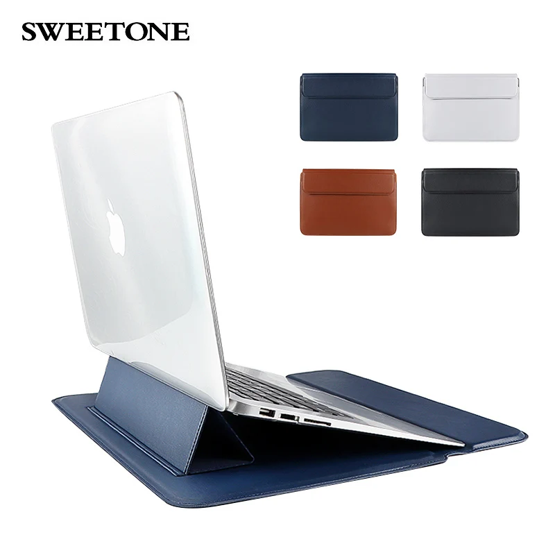OEM Factory Ultra-Thin Foldable Notebook Stand Bag PU Leather Laptop Sleeve Case Laptop Holder Bag Cover Leather Bag With Stand