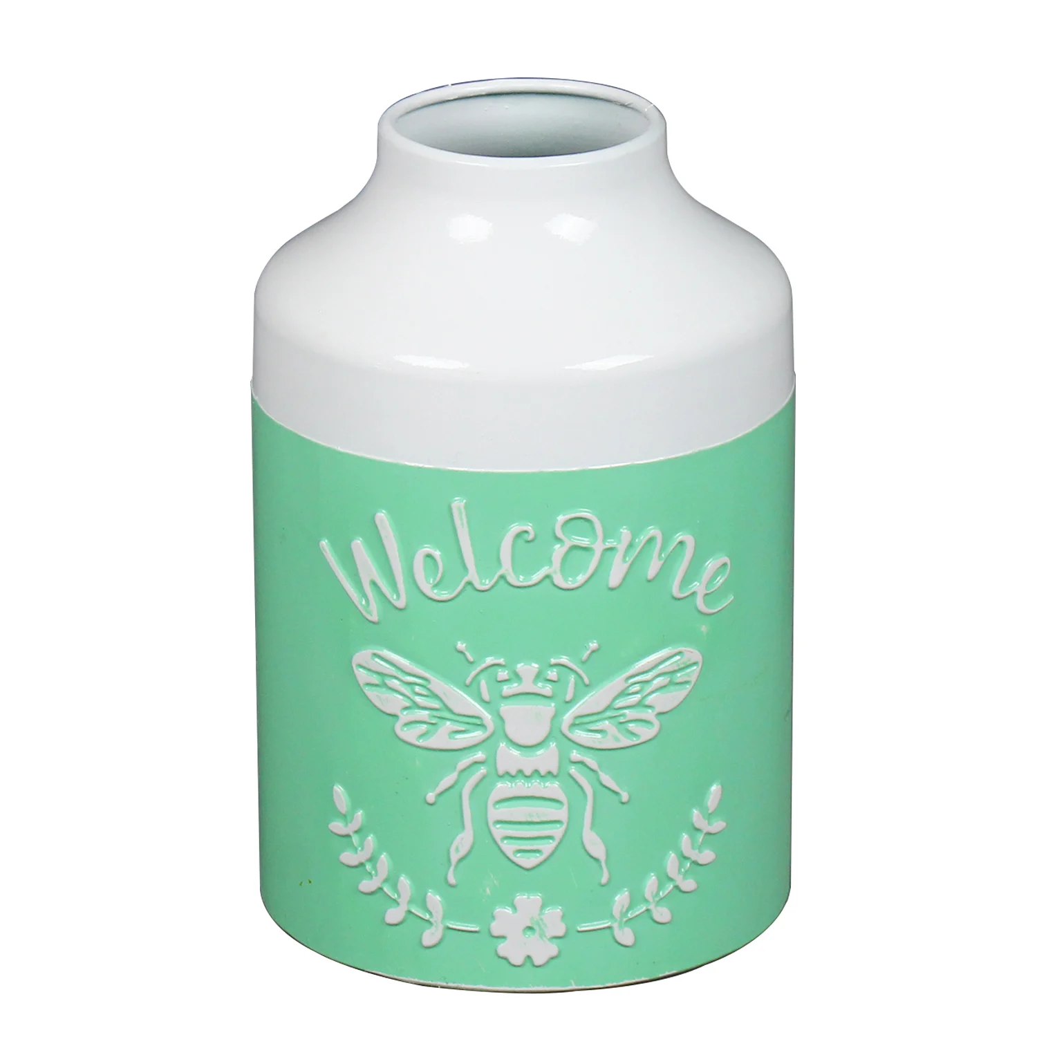 6 Inch Modern Green  Indoor Style Bees border clean Chic Metal Flower Vase Traditional Rustic Home Decor Metal Vase for Decor