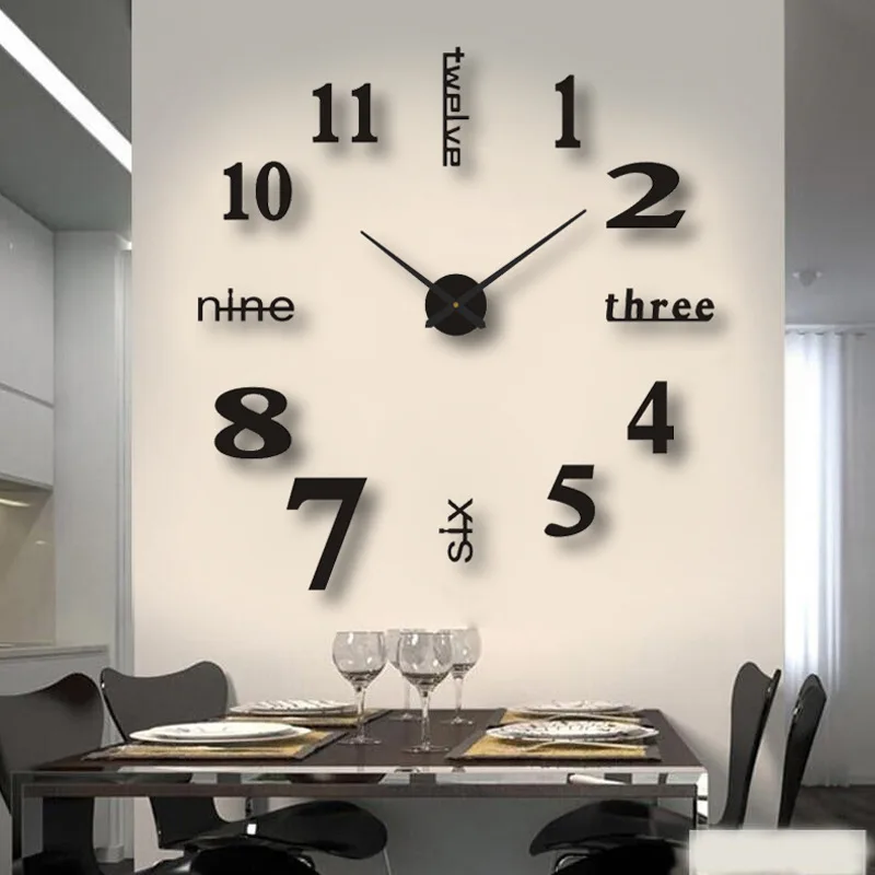 Wholesale Novelty Modern Design Acrylic Wall Sticker Clock 3D Frameless Large DIY Wall Clock for Home Decorative Living Room
