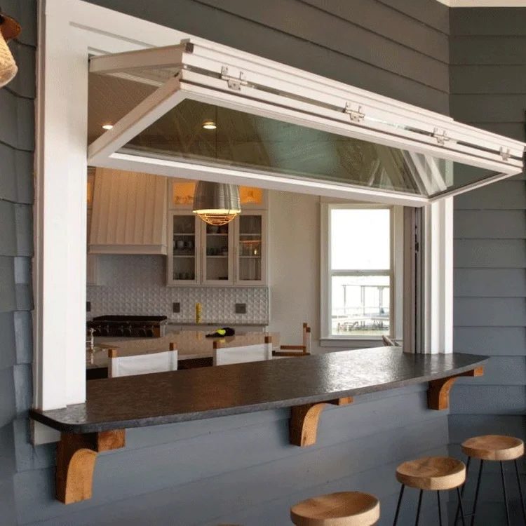 Commercial Balcony Folding Windows Double Glass Aluminum Vertical Folding Kitchen Window