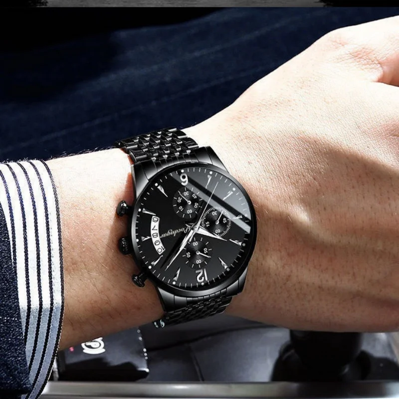 Luxury Watch For Men Black Design Stainless Steel Strap Quartz Watches Luminous Date Watch