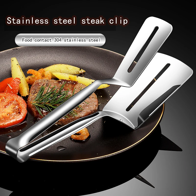 BBQ Clamps 304 Stainless Steel beaf Steak Tongs Fried Shovel Bread Fish pizza clip food flipping spatula Tongs