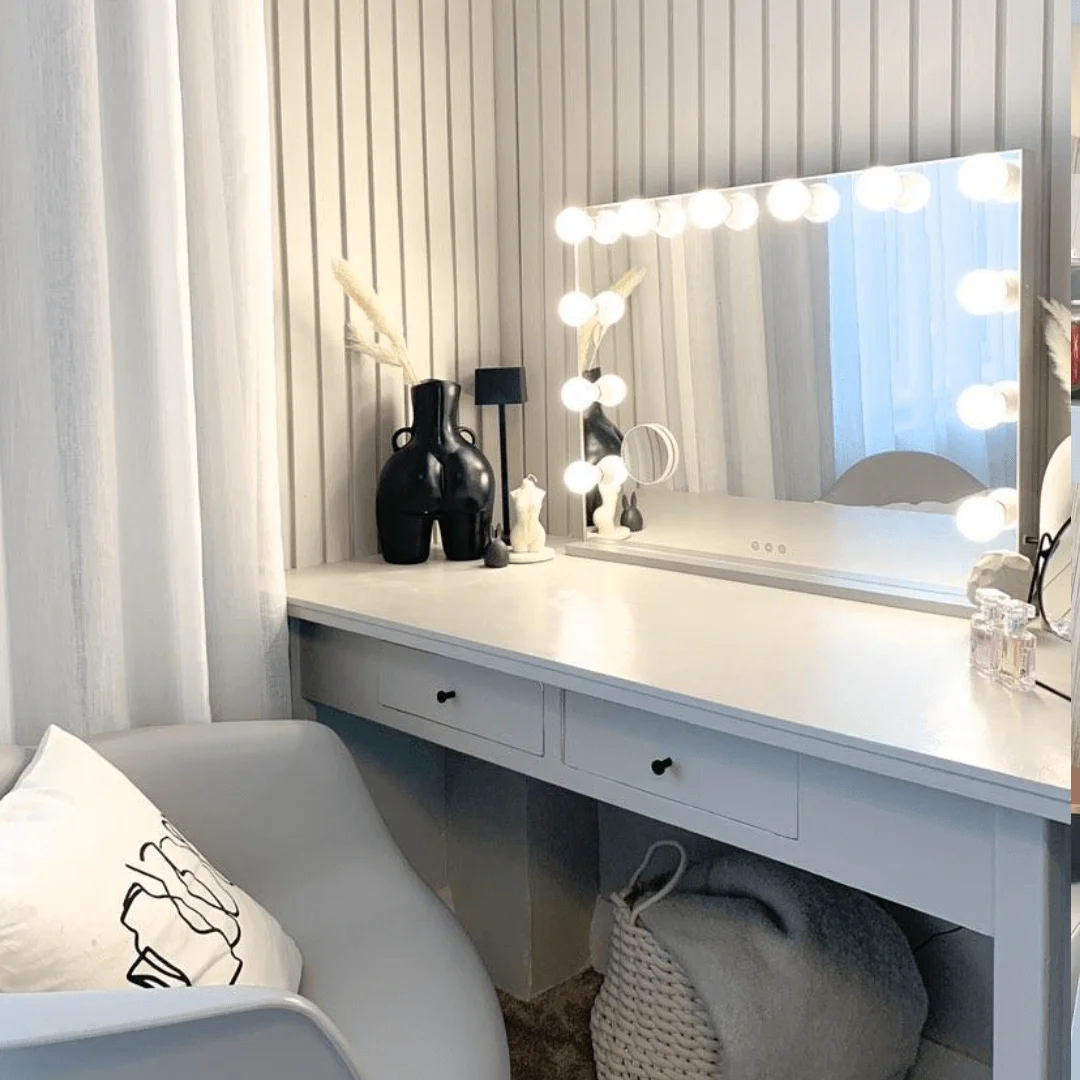 USB Power Supply Dresser Table Standing Vanity Mirror Hollywood Vanity Lighted Makeup Mirror Wall-mounted luxury mirror