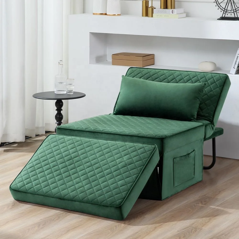 Multi Function Folding Ottoman Breathable Linen Couch Bed with Adjustable Backrest Modern Convertible Chair for Living Room