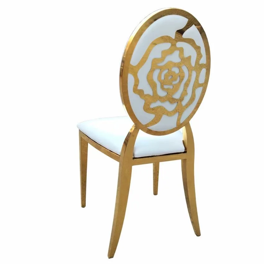 Round Back Stainless Steel Hotel Banquet Event Wedding Chair Hot Selling Gold Stackable Design PU Leather Velvet