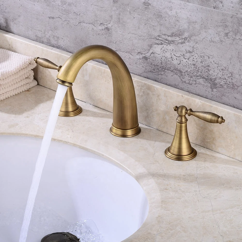 Classic European style brass antique deck-mounted 3-hole bathroom sink faucet retro dual handle basin mixer water tap XR161