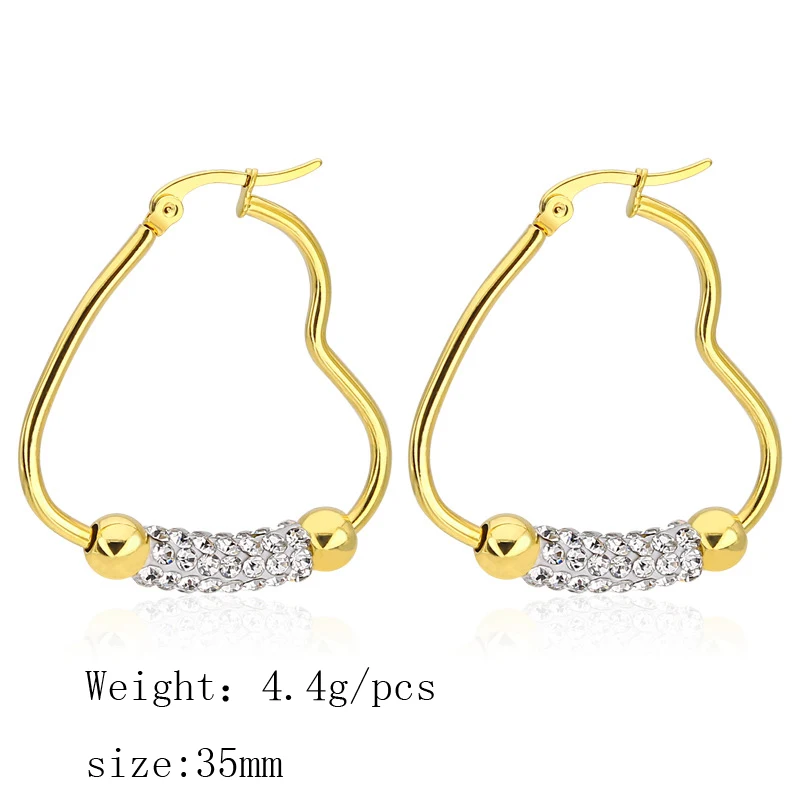 Серьги-кольца женские из титановой стали в форме сердца со стразами