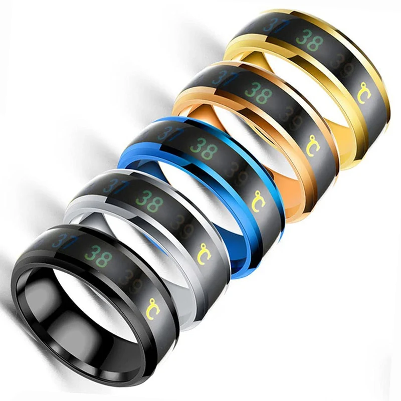 Factory Stock European American Hot Sale Adjustable Fashion Titanium Steel Smart Body Temperature Ring