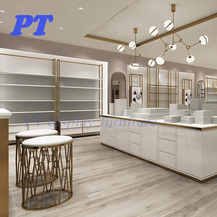 Customized Modern Mall Wood Perfume Showcase For Interior Design Display Cabinet Beauty Supply Shop Cosmetic Store