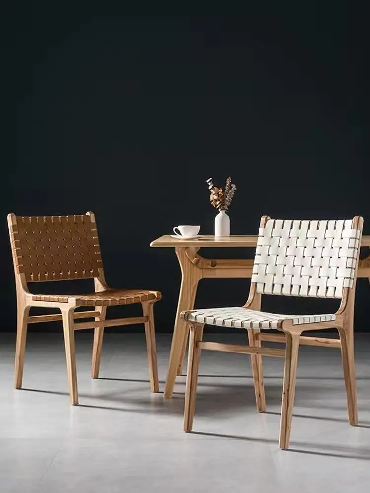 Hot Sale Living Room Saddle Leather Rattan Relax Chair OAK Wood Frame Leather Vintage Lounge Chair