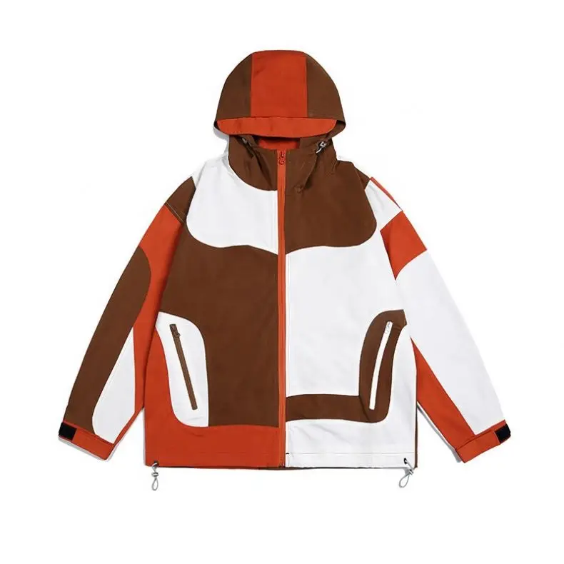 DOVEN OEM Custom Logo Half Placket Color Contrast Windbreaker Streetwear Zip Up Windproof Oversized Hooded Anorak Jacket For Men