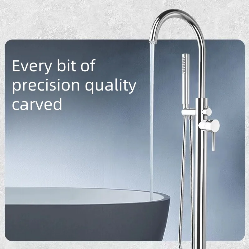 Hot Selling Elegant Design Brass Free Standing Tub Faucet With Hand Shower Chrome Plating Floor Mounted Bathtub Faucet