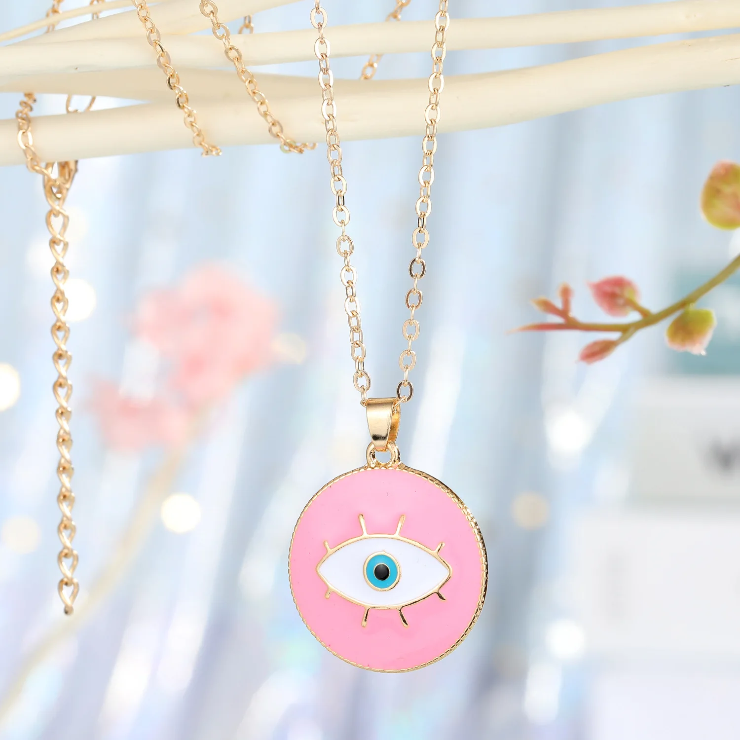 Wholesale Gold Plated Multi Colors Enamel Turkish Evil Eye Pendant Necklace for Women