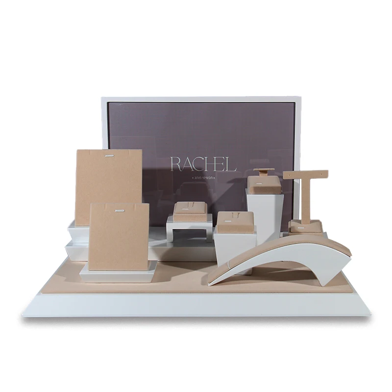 FSD Stylish luxury jewelry display set Velvet and Spray paint stand with base and background for whole Window cabinet showcase