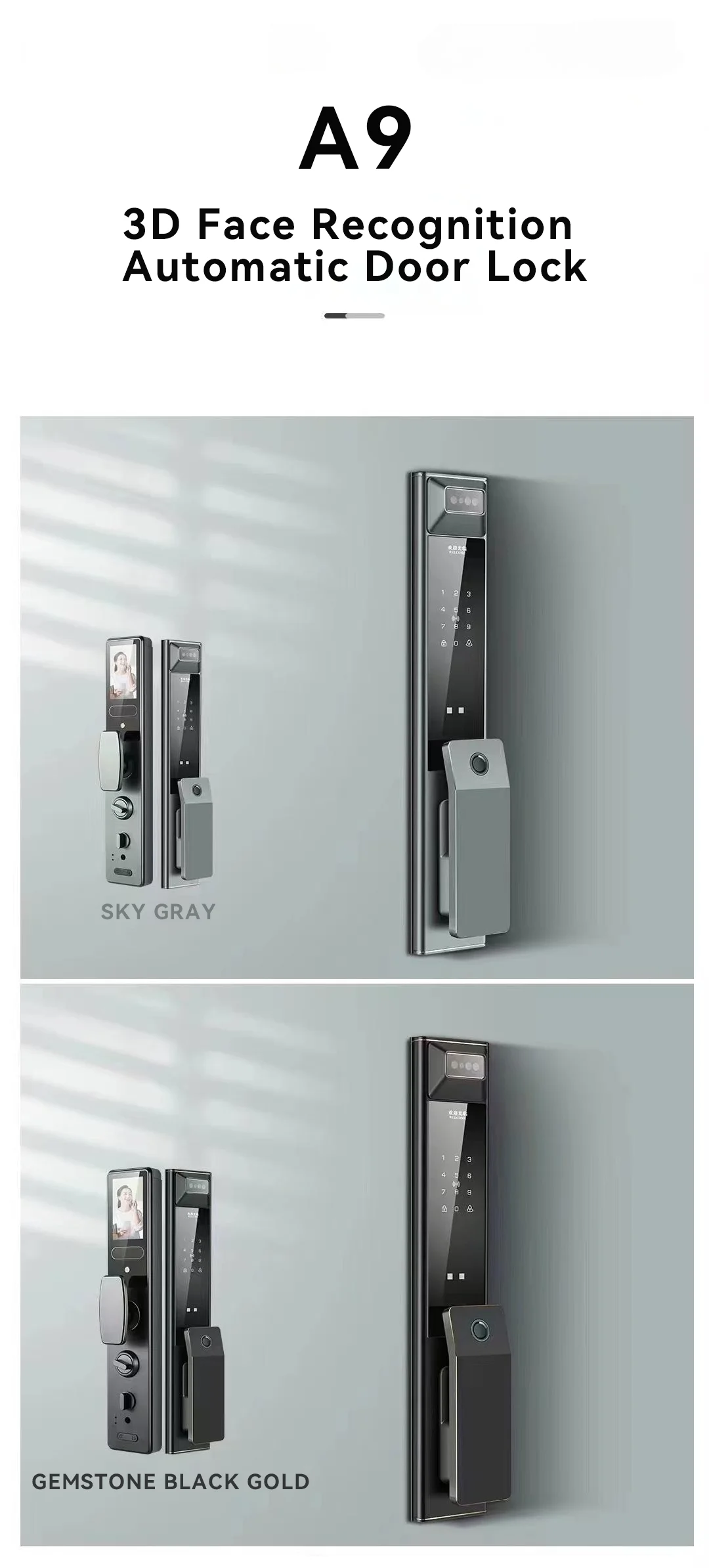 Wholesale Price High End 3D Face Recognition Smart Door Lock Video Voice with Camera and Eye Scanner For Entry Door