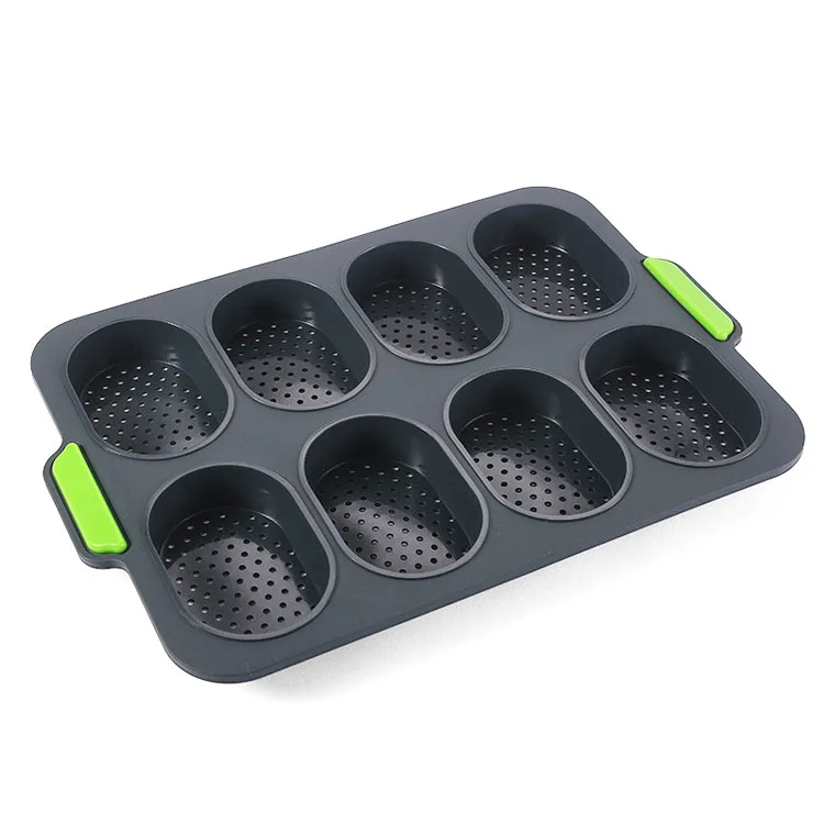 Silicone Cake Tools French Bread Baking Mold 8 Cavity DIY Non-Stick Form Perforated Muffin Pan Loaf Baking Hamburger Mould