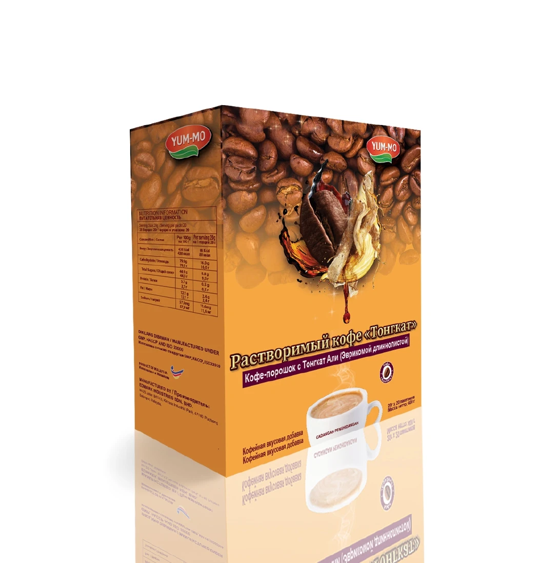 YUMMO Instant Tongkat Cafe Russian 20 пакетиков в коробке Готовый корабль! Крем сахар шоколад растворимый кофе порошок горький для похудения