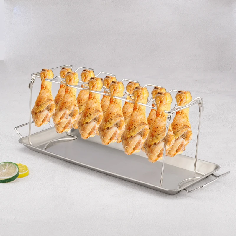 Oven Accessories Stainless Steel Chicken Leg & Wing Grill Rack With Metal Drip Tray Grill Chicken Wings Roaster