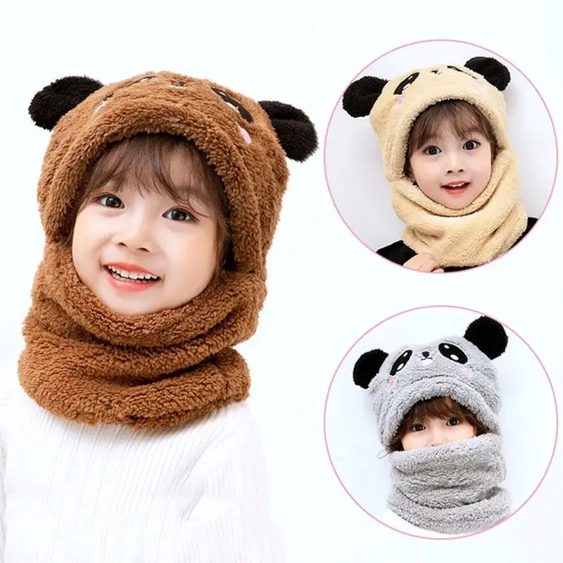 Winter Children Hat Plus Fleece Kids Caps Cartoon Hat for Girls Boys Scarf Thicken Cap Newborn Photography Baby Stuff