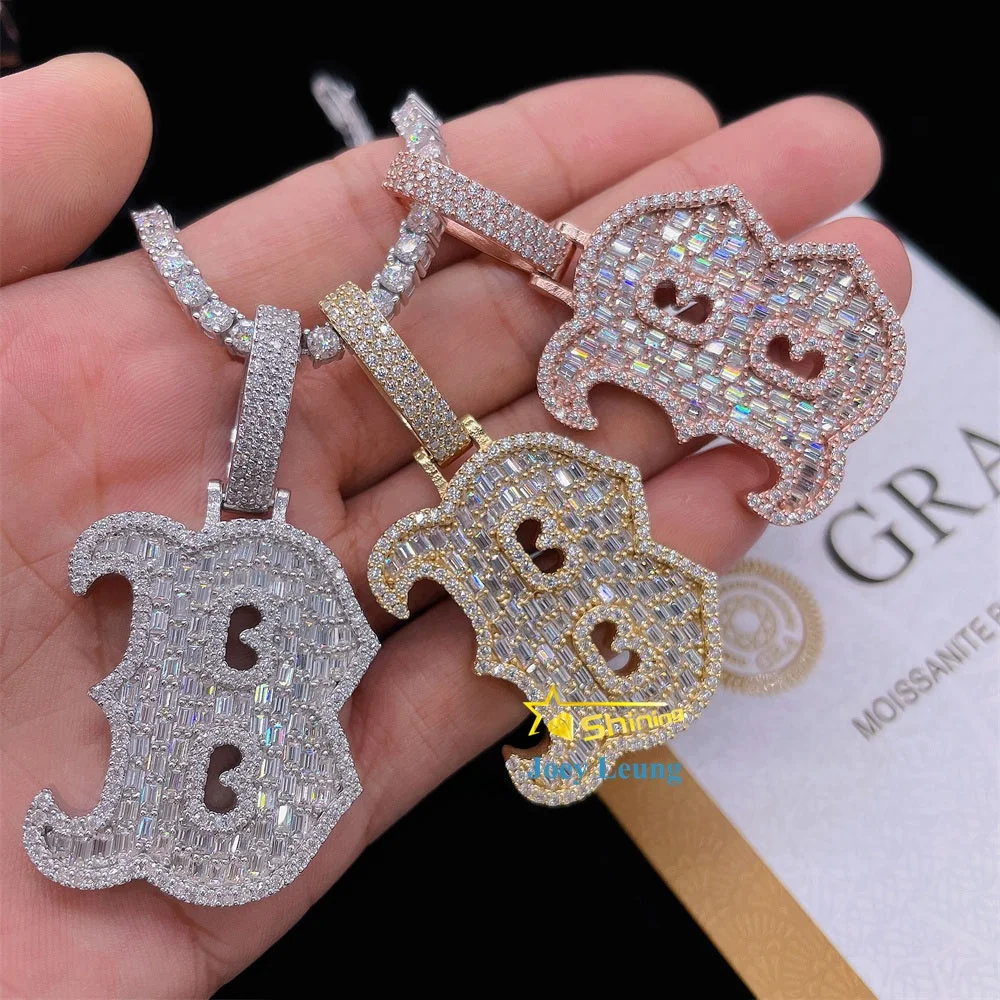 GRA Certificate 925 Sterling Silver VVS Diamond Mossinate Iced Out Jewelry Initial Letter Custom moissanite Pendant Hip Hop