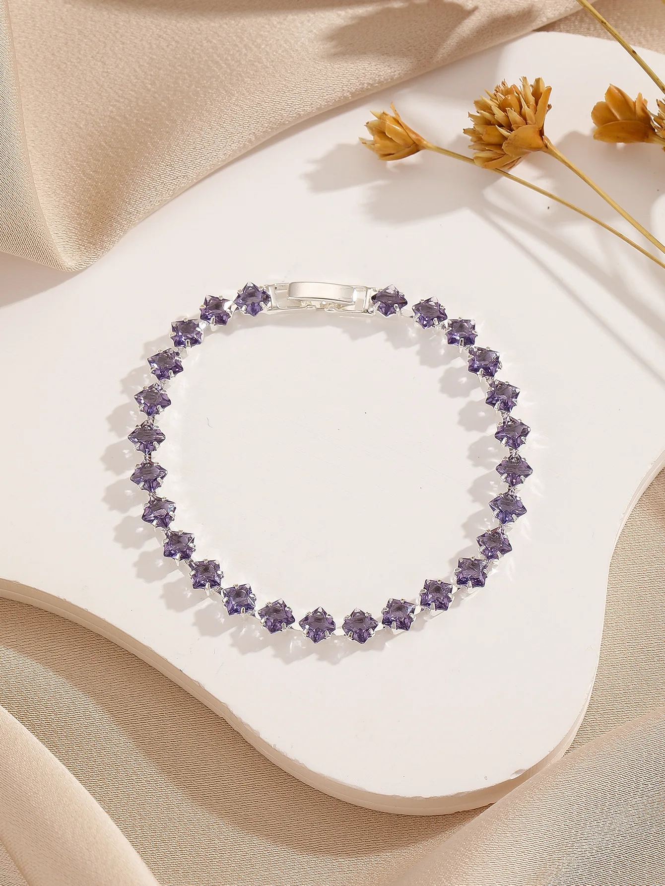 Versatile High-End Diamond-Studded Thin Crystal Bracelet New Style Personalized Trend for Parties Colorful Brass Jewelry