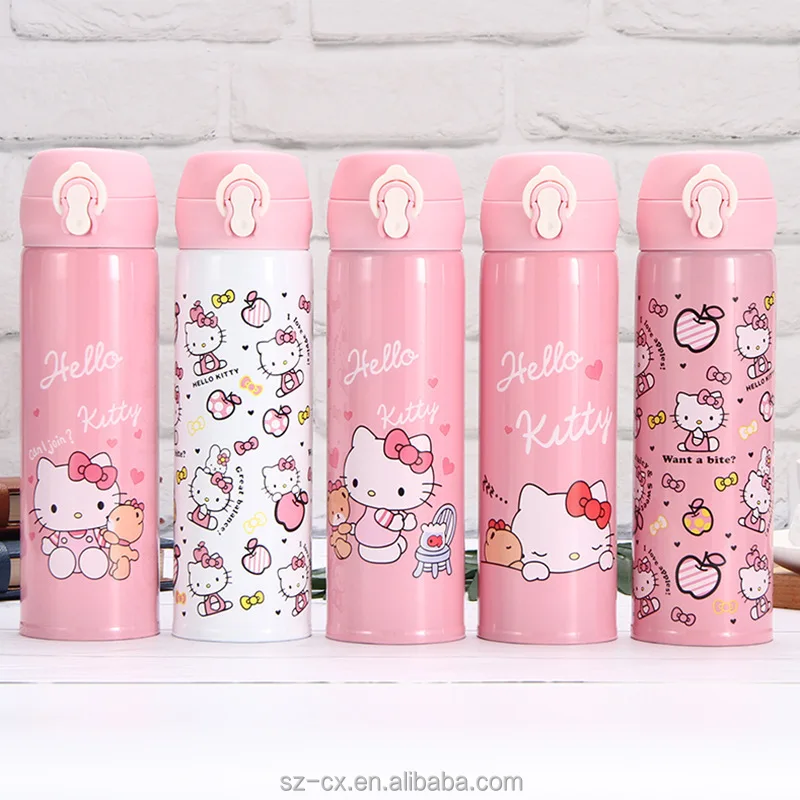 Children Kawaii Cartoon Insulated Thermos Gourde Leak Proof 500ml Vacuum 304 Stainless Steel Pink Kitty Unicorn Hot Water Bottle