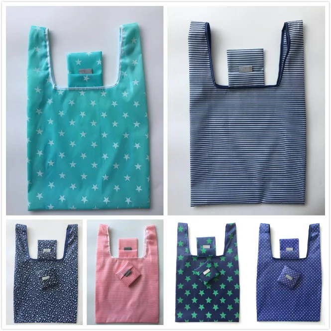 Printed Foldable Shopping Bag Folding Pouch Tote Handbag Oxford Cloth Portable Large Capacity Eco-Friendly Storage Bag