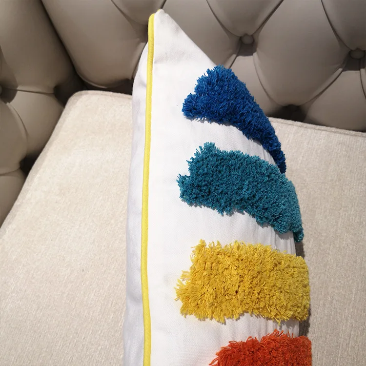 Wholesale colorful tufted pillow rainbow tassel throw pillow covers