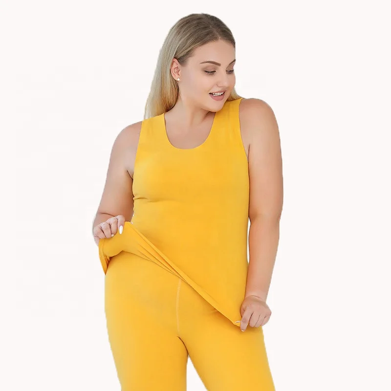 
Wholesale High Quality Warm Heating Traceless Plus Size Solid Color Thermal Underwear Vest For Women 