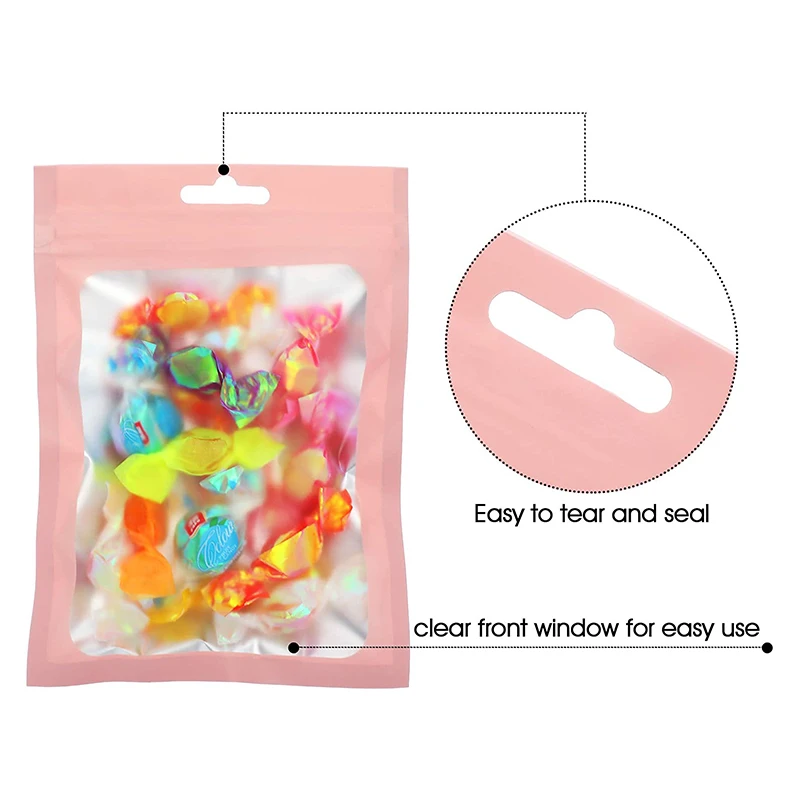 custom flat aluminum ziplock candy bag 4x6 pink mylar bag with window