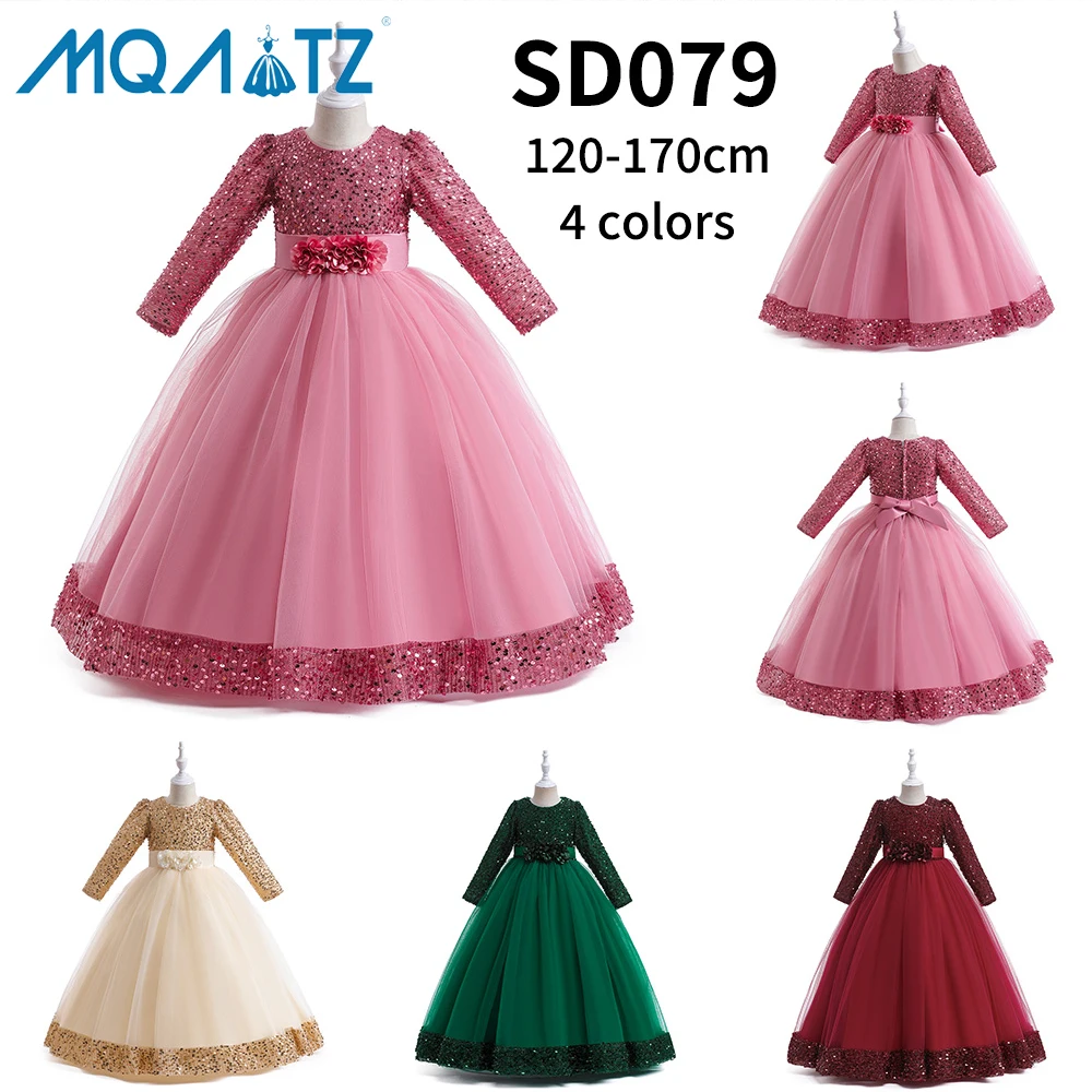 MQATZ для девочек симпатичное зеленое праздничное платье с цветочным принтом и блестками зимний костюм цветами рождественских вечеринок