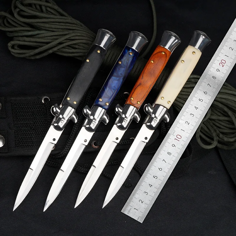 Italian AB Godfather Mafia Stiletto Horizontal Tactical Folding Knife 5Cr13 Wood Handle Camping Hunting Survival EDC Tools