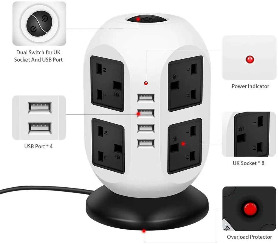 Башня расширение гнезда с шипами протектор Вертикальная Розетка Usb универсальный вертикальный удлинитель