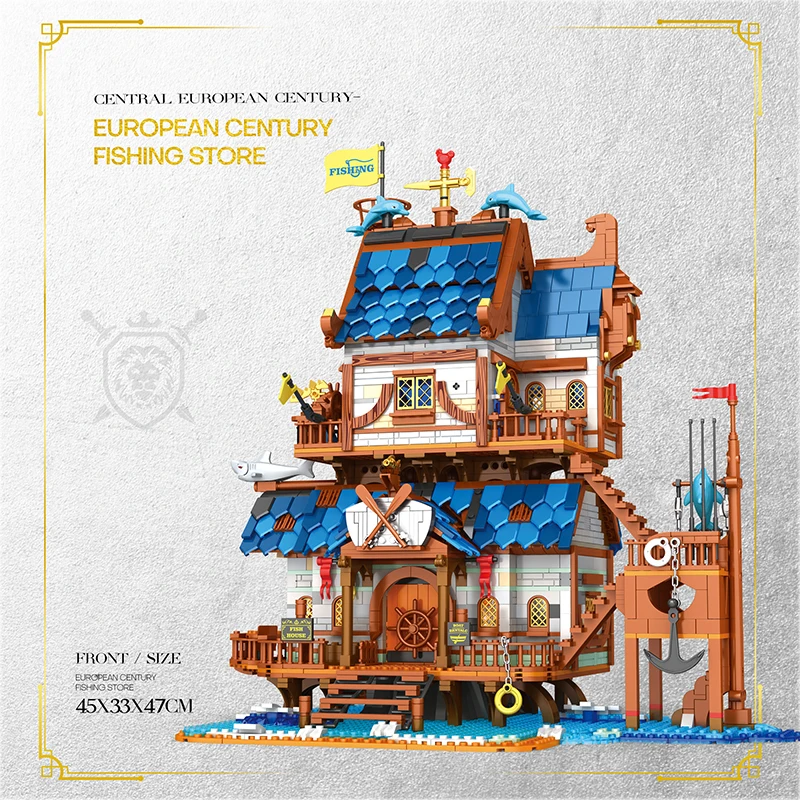 Reobrix 66007 Old Fishing Shop Store Building Blocks  Bricks Fish House Brick Fisherman Moc Streetview Modular Kit Children Toys