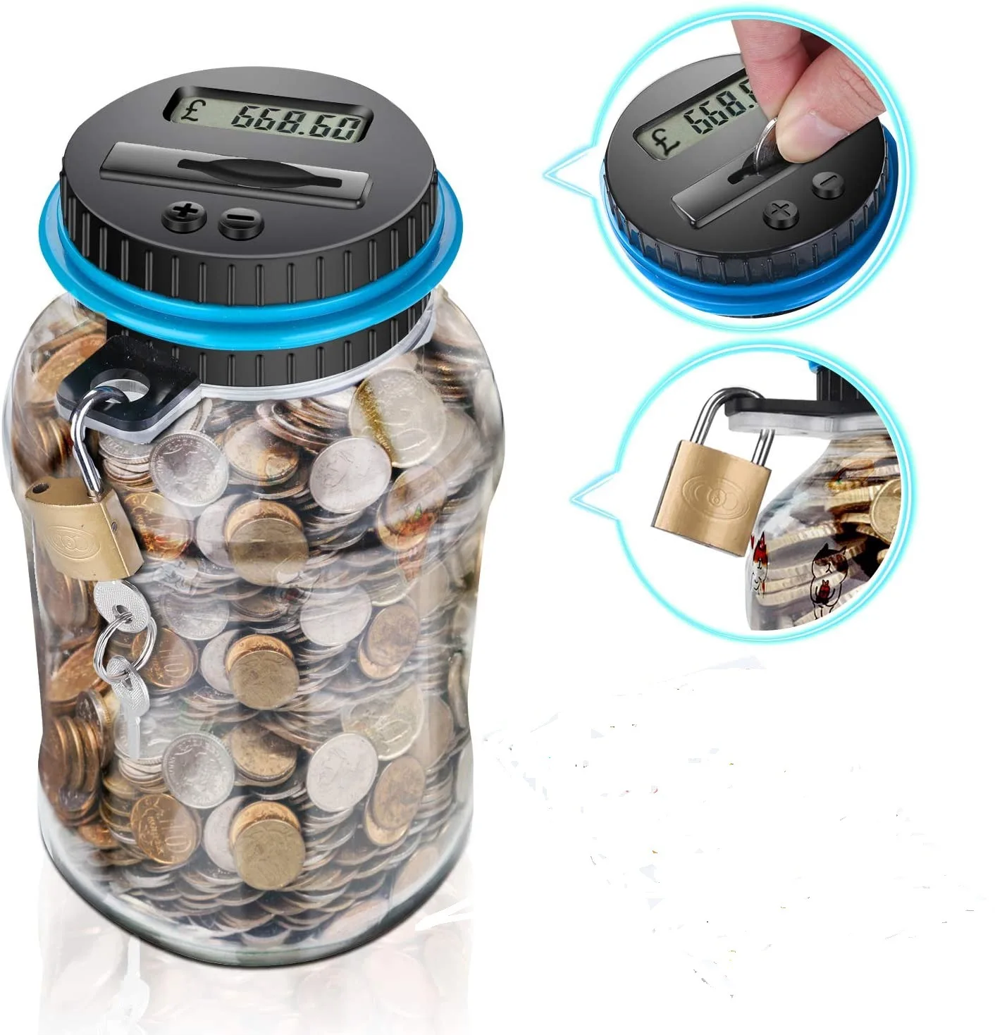 1.8L digital coin counting plastic piggy bank with voice
