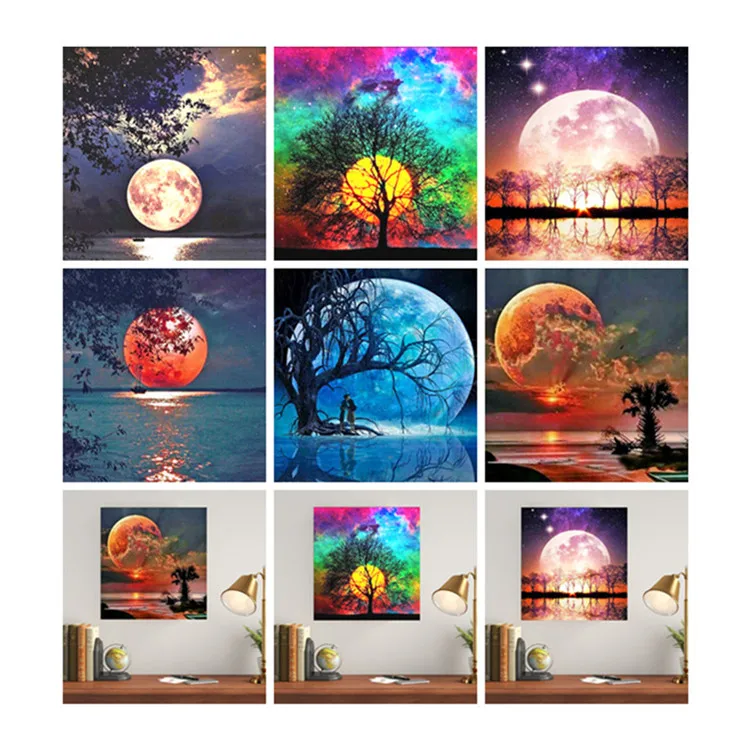 Modern home decoration painting mural full of diamond landscape sunset kids diamond painting