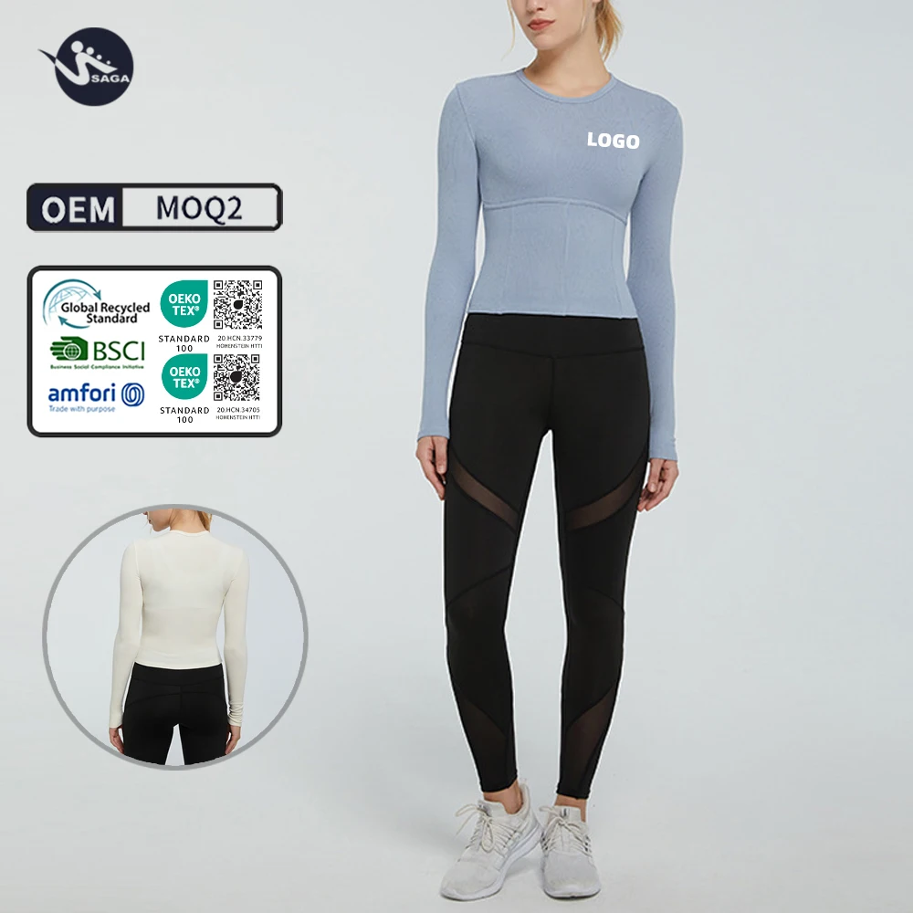 Manufacturer Soft Workout Shirts for Women Long Sleeve Yoga Tops Sports Running Shirt Breathable Athletic Top Slim Fit