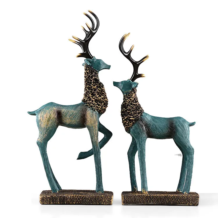Art Home Office Room Desk Decor Gifts Modern Elk Statue Resin Deer Figurine Couple Sculpture