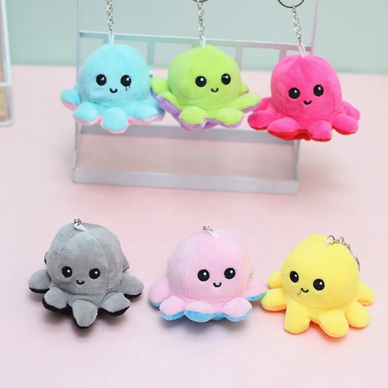 2024 Hot Selling Cute Flip Octopus Plush Doll Face Changing Octopus Key chain Pendant Backpack Hanger