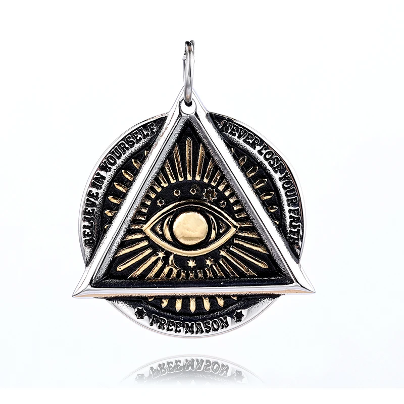 Never Lost your Faith Illuminati All Seeing Eye Stainless Steel Freemason Masonic Pendant Necklace for Men Women