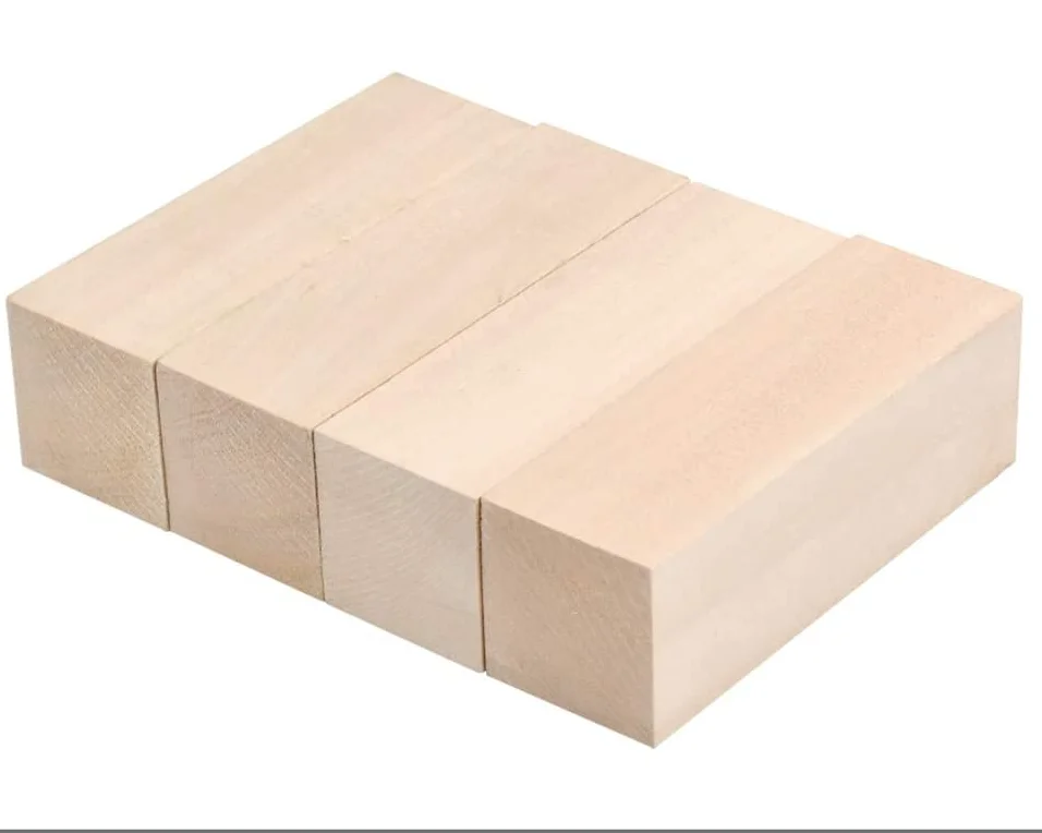 Wood Crafts  4-piece unfinished basswood carving block suit kiln drying whitening cork carving block hobby suit