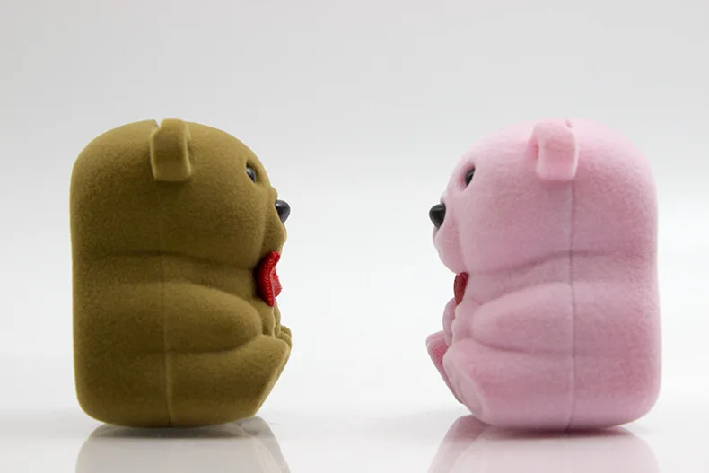 Customized Cute Small Pink Brown Jewellery Gift Box Travel Portable Velvet Teddy Bear Ring Jewelry Box