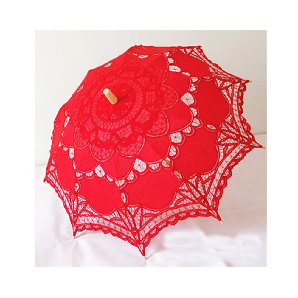 Elegant Lace Umbrella Cotton Embroidery Ivory Battenburg Lace Parasol Umbrella Wedding Umbrella