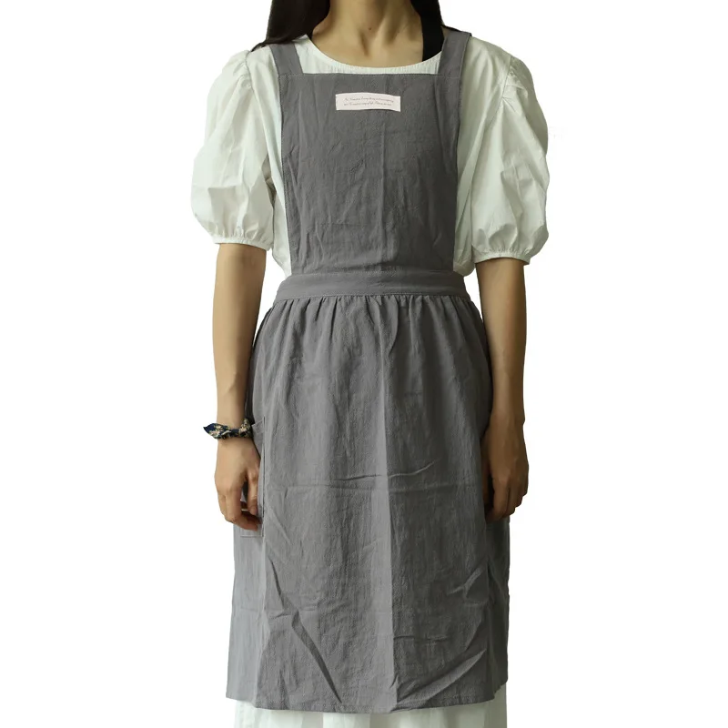 High Quality Custom Logo Cooking French Chefs Apron Cotton Linen Pinafore Customize Kitchen Apron with Logo