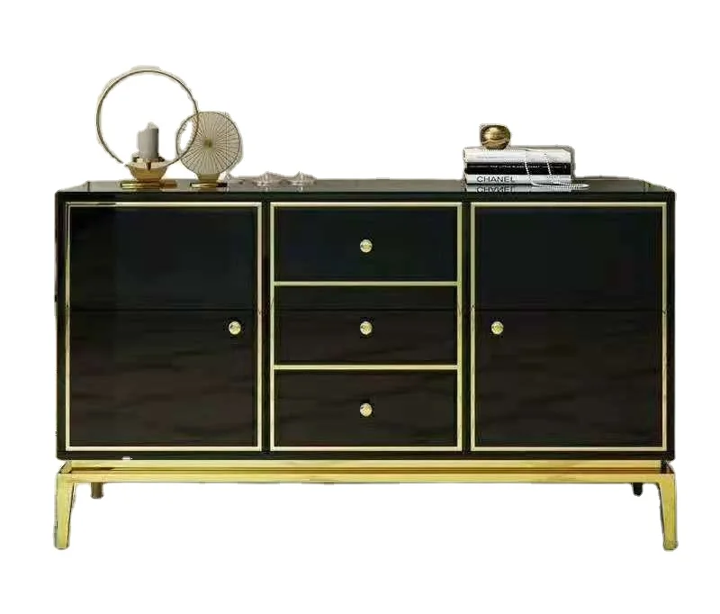 high gloss black and golden Italy style living room storage cabinet buffet table side board for living room furniture