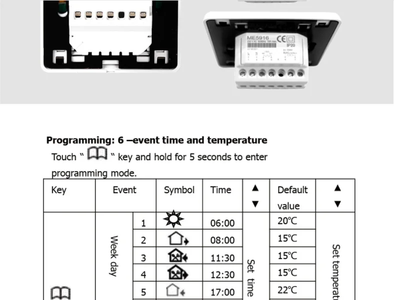 M9(E91) 16A thermostat 220v temperature controller radiant floor heating thermostat