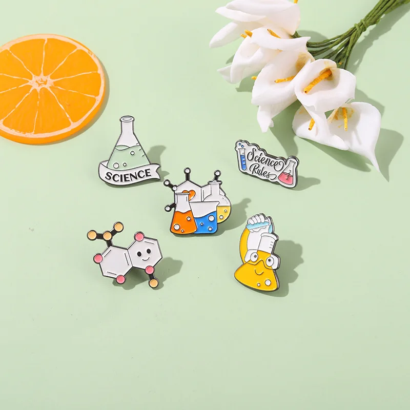 New chemical formula series alloy pins cartoon cute beaker test tube cup shape pin brooch
