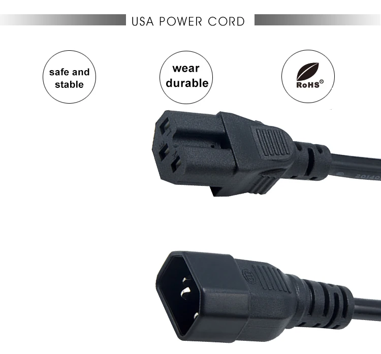 Power cable assembly C14 c15 connector IEC C14 plug-in socket IEC c15 power extension cord
