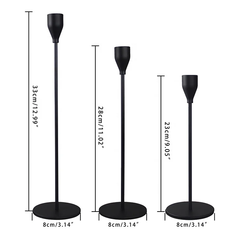 Wedding Decorative Matte Set Of 3 Tall Luxury Candlesticks Holder Metal Black Taper Candle Holder For Indoor Outdoor