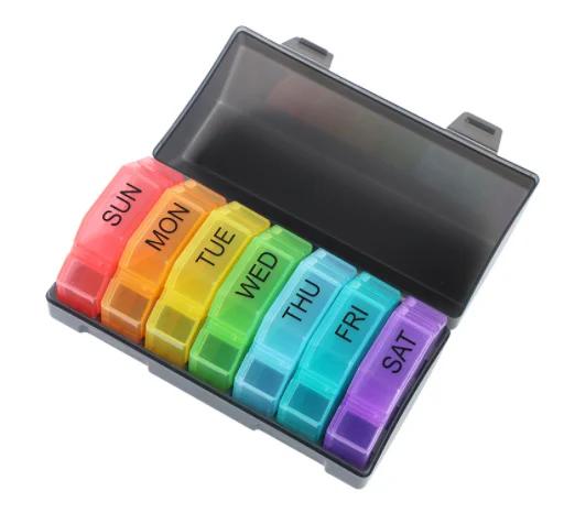 Round Shape Colorful 28 Compartments Pill Organizer 7 Day Tablet Sorter Box Stock Pill Box